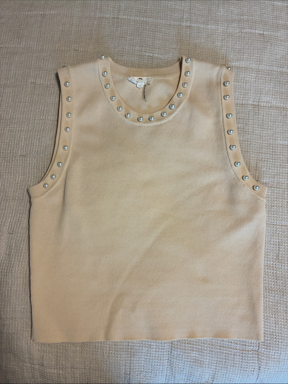 entro Pearl-Studded Sleeveless Knit Tank - Cream